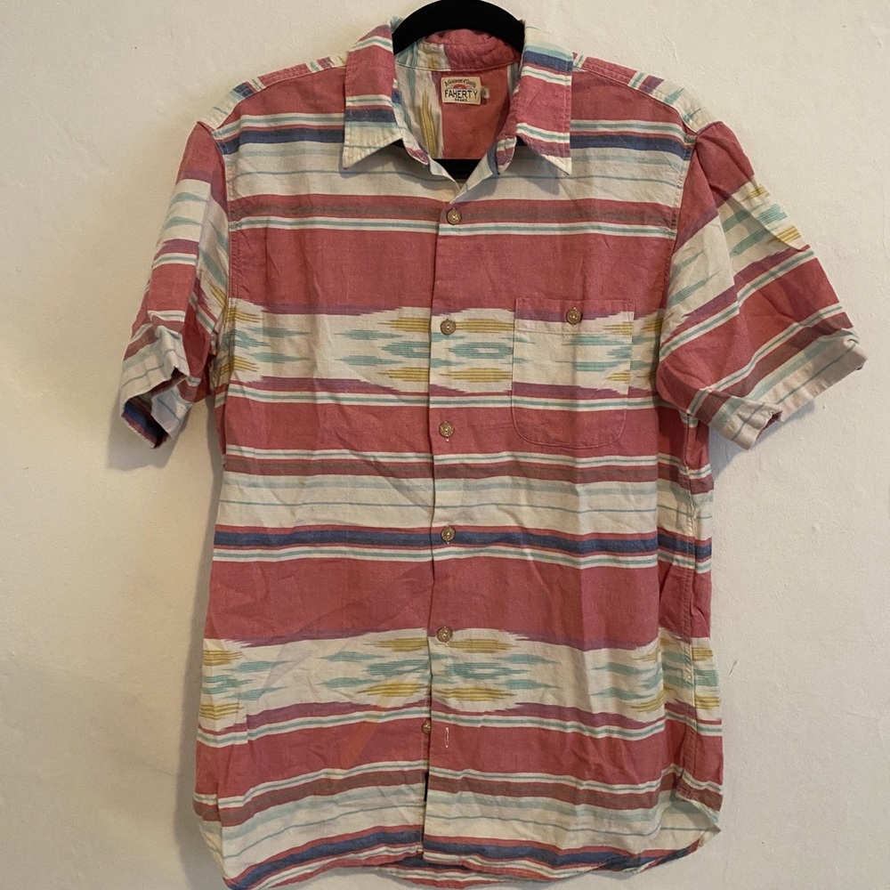 Faherty Striped Ikat Jacquard SS Button Down Shirt